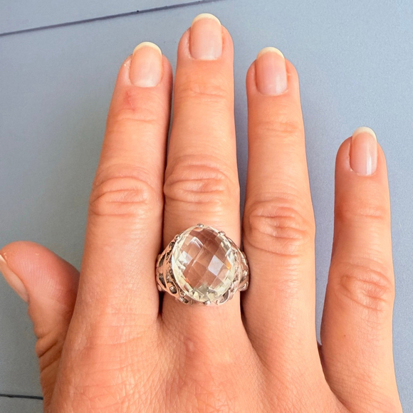 Grand Prasiolite 9.06 CT Solitaire Green Amethyst 925 Sterling Silver Ring - Picture 10 of 12